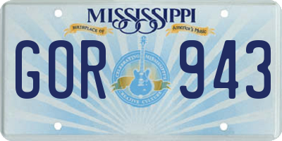 MS license plate GOR943