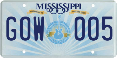 MS license plate GOW005