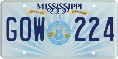MS license plate GOW224