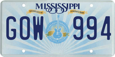 MS license plate GOW994