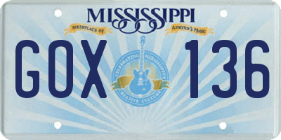 MS license plate GOX136