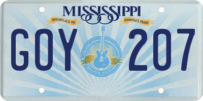 MS license plate GOY207