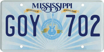 MS license plate GOY702