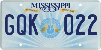 MS license plate GQK022