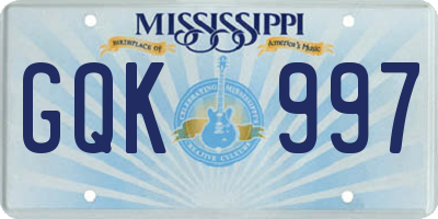 MS license plate GQK997