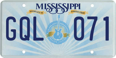 MS license plate GQL071