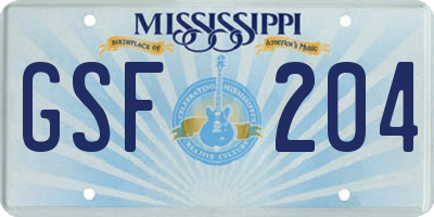 MS license plate GSF204