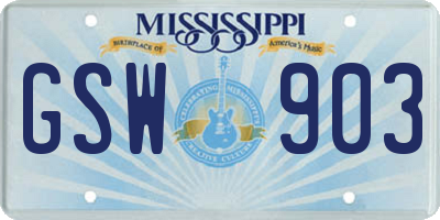 MS license plate GSW903