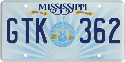 MS license plate GTK362