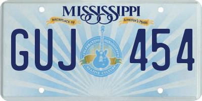 MS license plate GUJ454