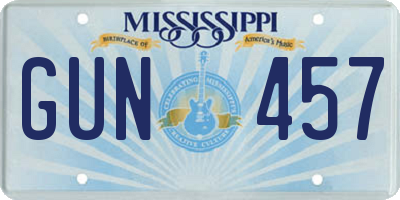 MS license plate GUN457