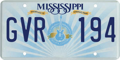 MS license plate GVR194