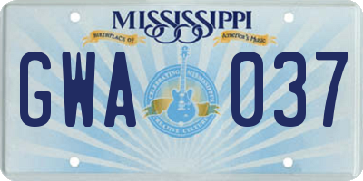 MS license plate GWA037