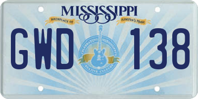 MS license plate GWD138