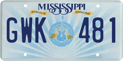 MS license plate GWK481
