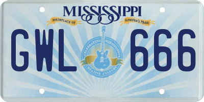 MS license plate GWL666