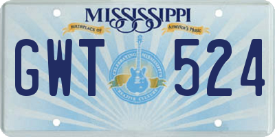 MS license plate GWT524
