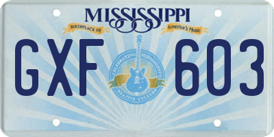 MS license plate GXF603