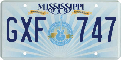 MS license plate GXF747