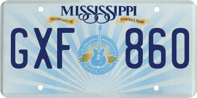 MS license plate GXF860