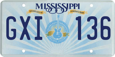 MS license plate GXI136