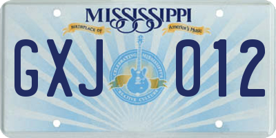 MS license plate GXJ012