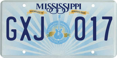 MS license plate GXJ017