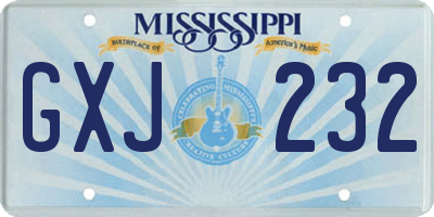 MS license plate GXJ232