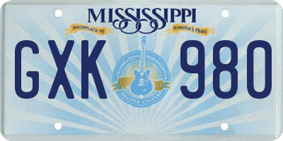 MS license plate GXK980
