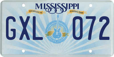 MS license plate GXL072