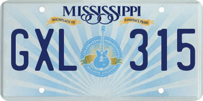 MS license plate GXL315