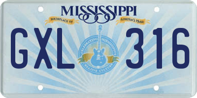 MS license plate GXL316