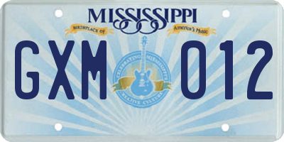 MS license plate GXM012