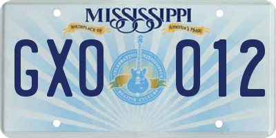 MS license plate GXO012