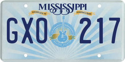 MS license plate GXO217