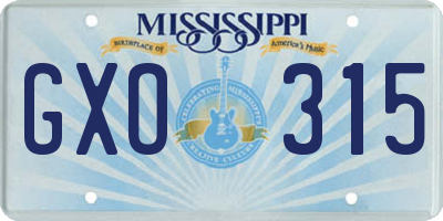 MS license plate GXO315