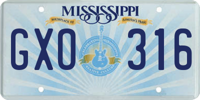MS license plate GXO316