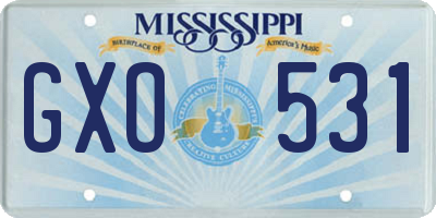 MS license plate GXO531