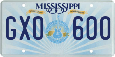 MS license plate GXO600