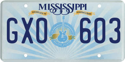 MS license plate GXO603