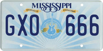 MS license plate GXO666