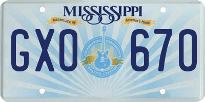 MS license plate GXO670