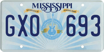 MS license plate GXO693
