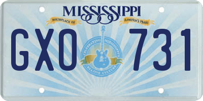 MS license plate GXO731