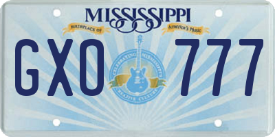 MS license plate GXO777