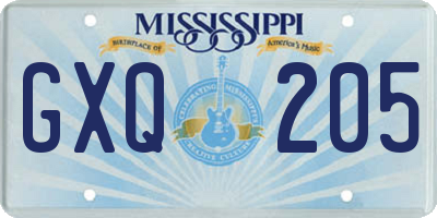 MS license plate GXQ205