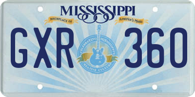 MS license plate GXR360