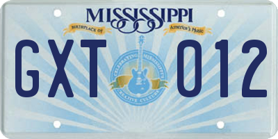 MS license plate GXT012