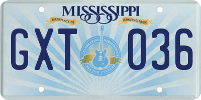 MS license plate GXT036