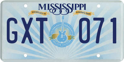 MS license plate GXT071